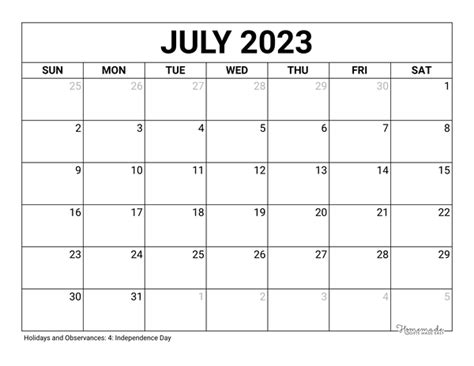 Printable July 2023 Calendar To Print Pelajaran