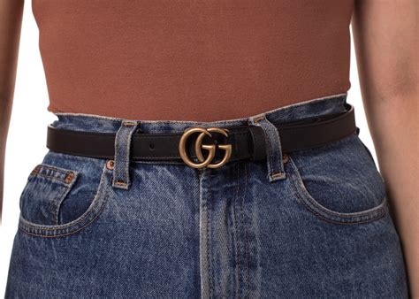 Gucci Double G Antique Brass Buckle Leather Belt 08 Width Black In
