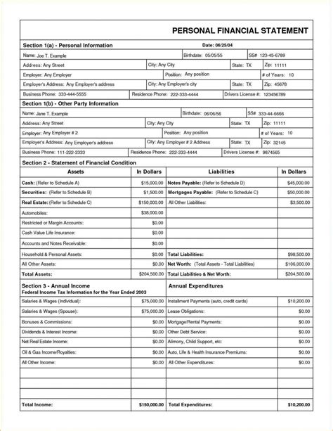 Personal Financial Statement Template In Excel
