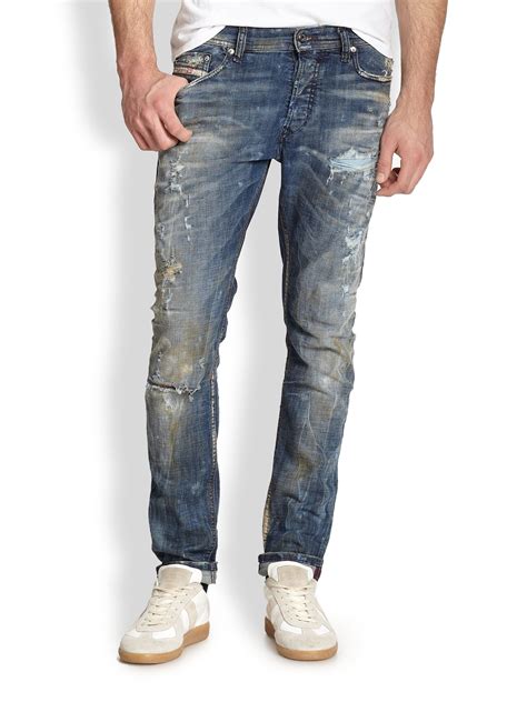 Lyst Diesel Tepphar Distressed Jeans In Blue For Men