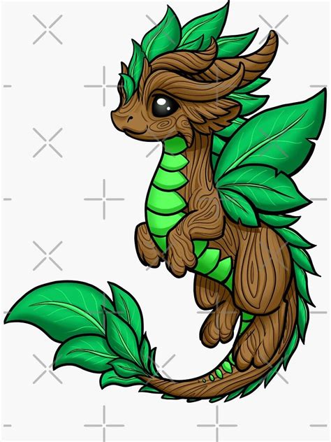 A Drawing Of A Dragon With Green Leaves On Its Tail And Wings Sitting On