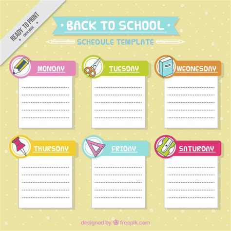 Free Vector School Schedule Template With Materials
