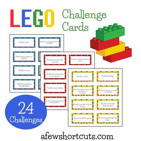 A selection of free printable and customizable certificates for kids. LegoChallengeCards-21 - A Few Shortcuts