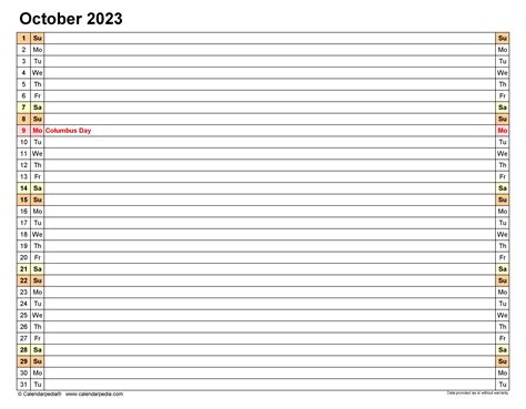 October 2023 Calendar Templates For Word Excel And Pdf