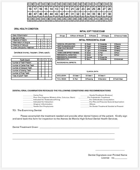 Printable Dental Examination Form 2023 Calendar Printable