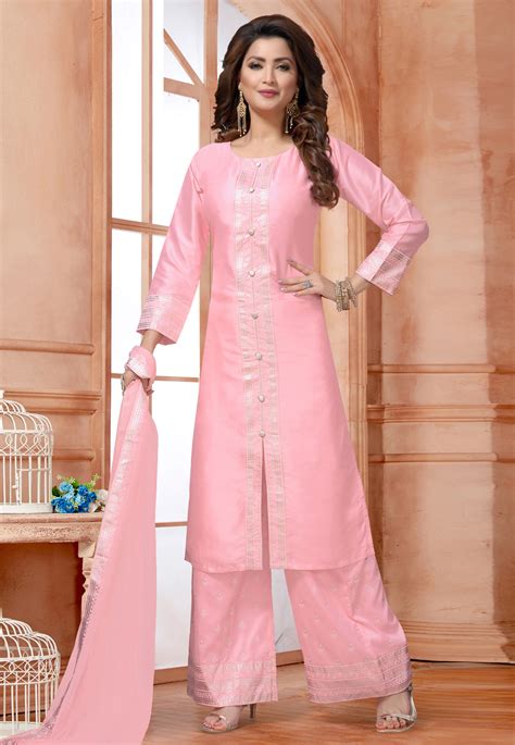 Buy Pink Silk Readymade Palazzo Suit 191064 Online At Lowest Price From