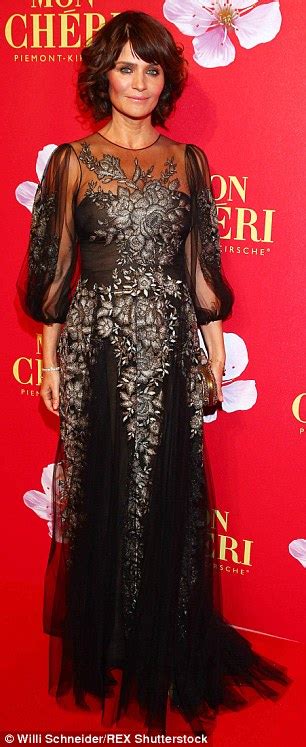 Helena Christensen Dazzles In Gold Applique Dress While Kelly Rohrbach