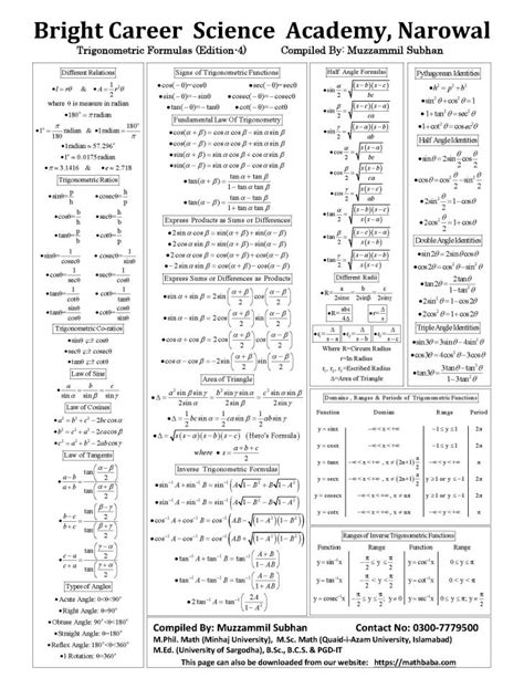 Trigonometric Formulas - Math Baba