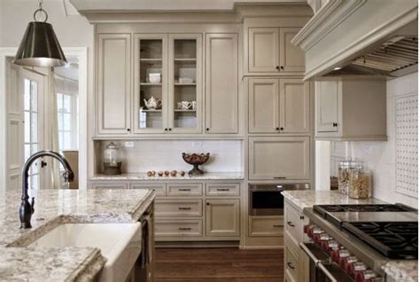 Glass doors and cabinet depth. Beige kitchen cabinets in 2020 | Taupe kitchen cabinets ...