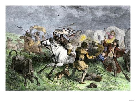 Plains Indians Attacking A Wagon Train Of Settlers 1800s Giclee