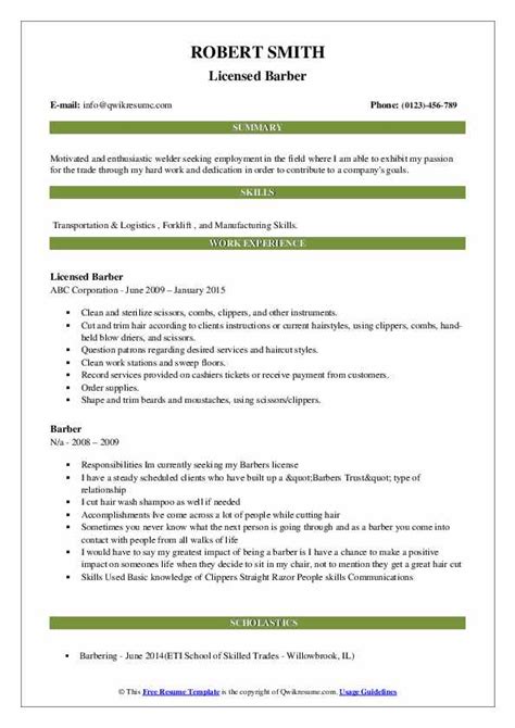 Writing a great resume is a crucial step in your job search. Barber Resume Samples | QwikResume