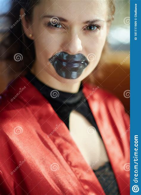 Housewife In Modern House In Sunny Day Using Lip Mask Stock Image Image Of Mask Care 181111909