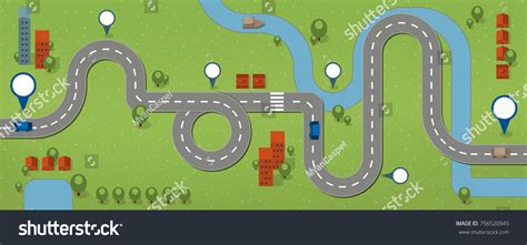 Road Map Flat Design Vector Illustration Stock Vector Royalty Free