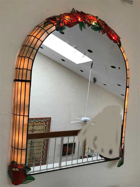 Large Mirror With Stained Glass Illuminated Sides