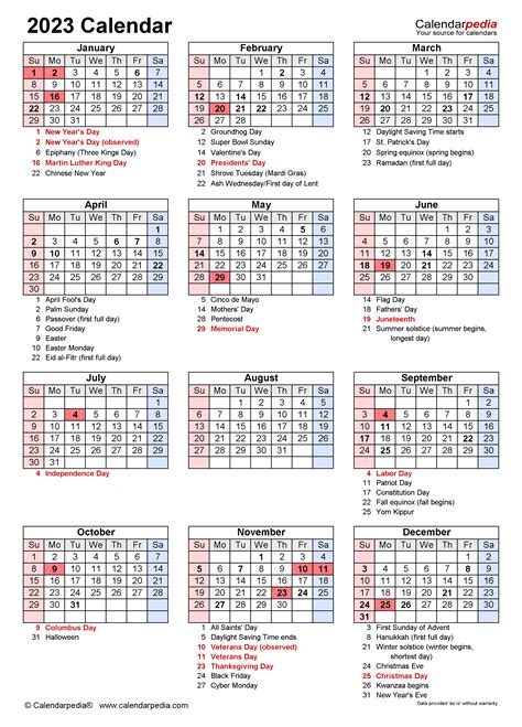 Printable 2023 Yearly Calendar With Holidays Time And Date Calendar