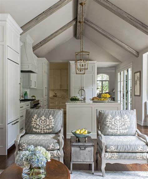 Best vaulted ceiling home design ideas interior help. Remodeled White Kitchen with Vaulted Ceiling Beams - Home ...