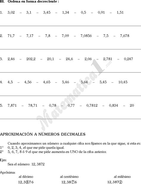 Matematica Los Numeros Decimales Y Sus Operaciones Ejercicios De Hot