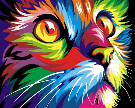 Frameless Colorful Cat Diy Painting By Numbers Abstract