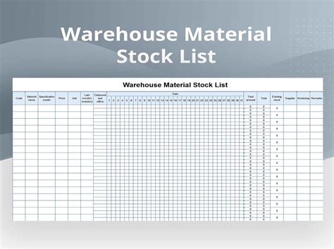 Excel Of Warehouse Material Stock List Xlsx Wps Free Templates