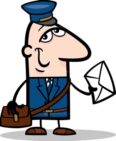 Cartoon Illustration Of Funny Postman With Letter Profession Occupation