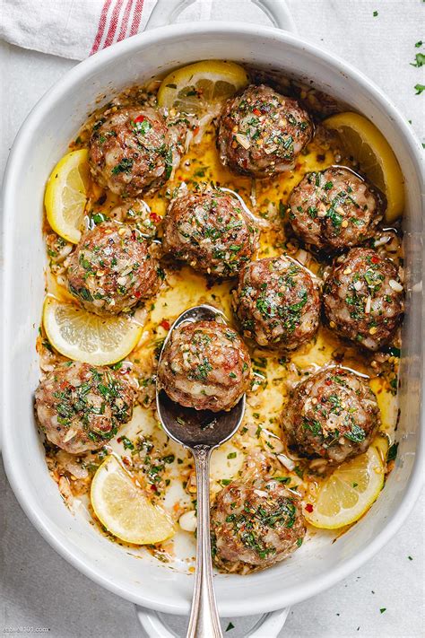 Baked Turkey Meatballs Recipe With Lemon Garlic Butter Sauce Oven