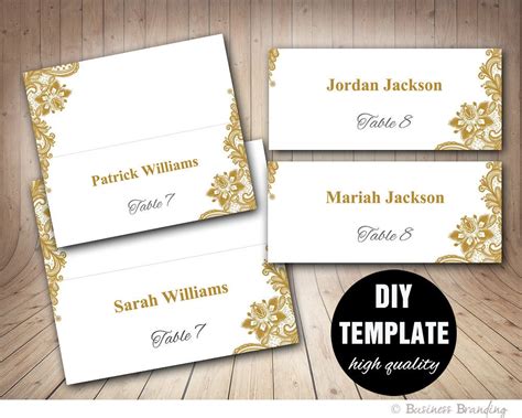 Gold Lace Wedding Place Cards Template Foldover Diy Gold