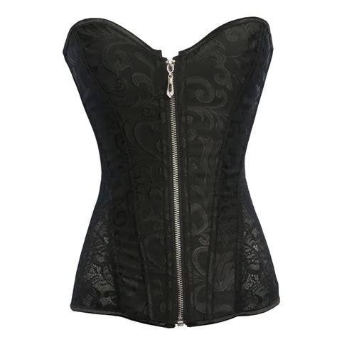 Xs Xxl New Women Sexy Black Lace Up Corsets And Bustiers Gothic Zip