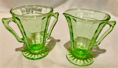 Vintage Green Depression Glass Cups Saucers Sugar Creamer Tea Set Ribbed Agrohort Ipb Ac Id