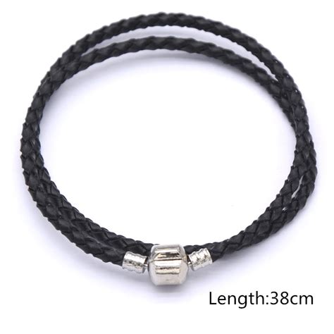 2015 Mens Bracelets Genuine Leather Woven Silver Barrel Clasp Fits