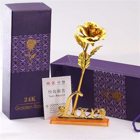 24k Golden Dipped Rose With Love Stand T Box Carry Bag