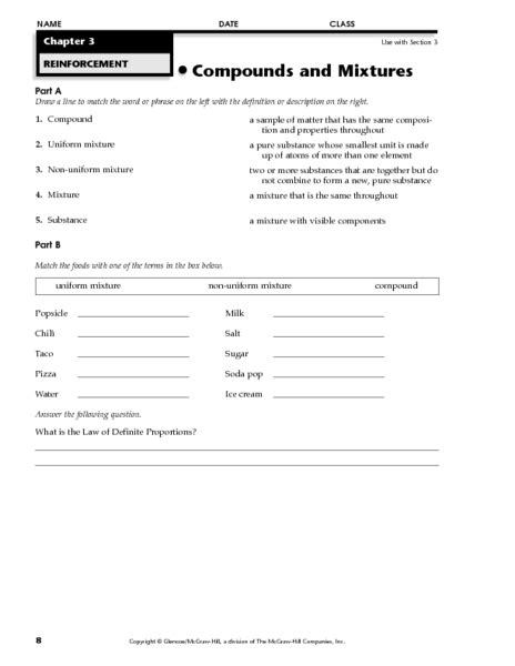 Compounds And Mixtures Worksheet For 9th 10th Grade Lesson Planet
