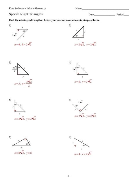 Special Right Triangles Worksheet With Answers