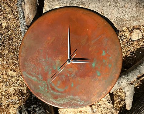 Minimalist Clock Modern Wall Clock Orange Patina Copper Wall Etsy