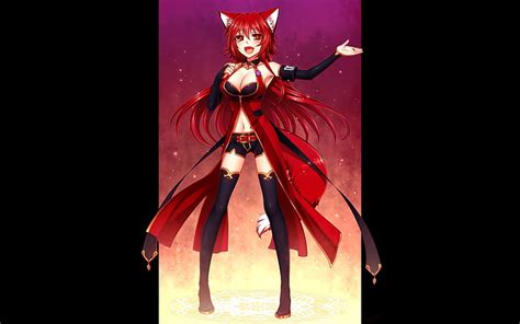 2560x1080px Free Download Hd Wallpaper Tails Redheads Cleavage Long Hair Nekomimi Red Eyes