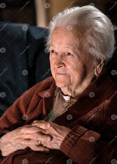 Portrait Of Smiling Gray Haired Old Woman Stock Image Image Of
