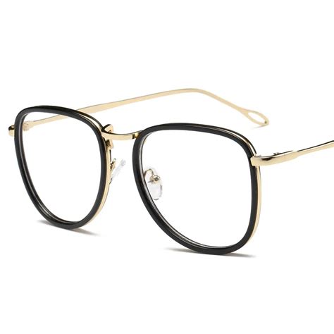 Retro Glasses Frame Oversized Round Eyeglasses With Clear Lenses Optical Eyewear Frames Black