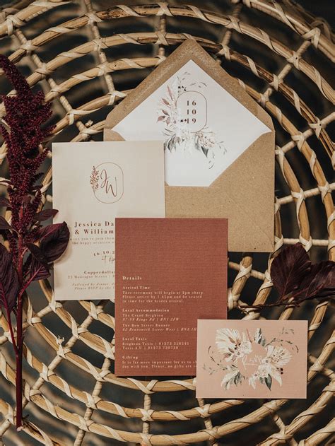 Modern Bohemian Wedding Stationery With Watercolour Foliage And Flowe