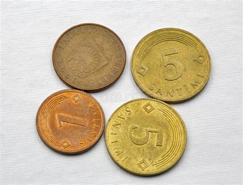 Latvian Coins Closeup Against White Stock Photo Image Of Heap