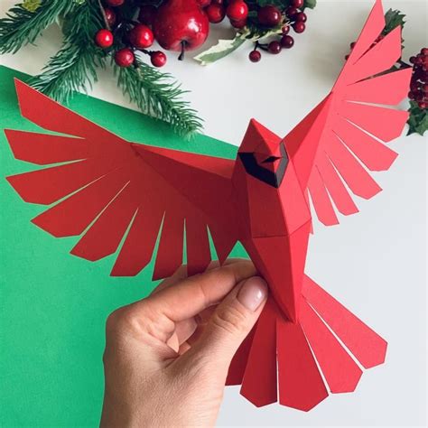 Northern Cardinal Make Your Own Low Poly Bird On Fly Etsy Crafty
