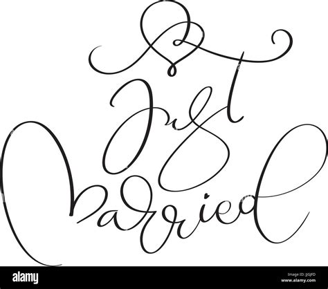 Just Married Text On White Background Hand Drawn Calligraphy Lettering