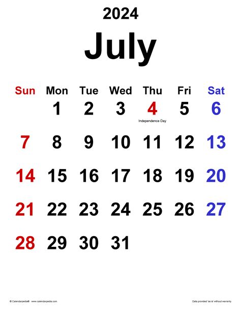 July 2024 Calendar With Holidays Printable Free 2024 Kori Shalna