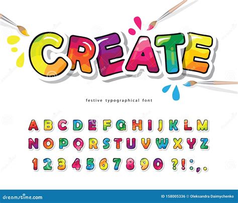 Cartoon Colorful Font For Kids Creative Paint Abc Letters And Numbers