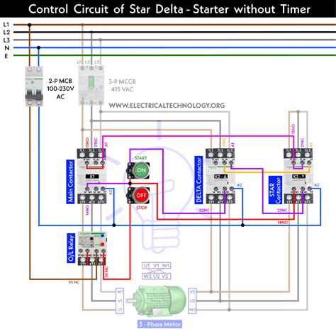 Star Delta Starter Without Timer Power Control Diagrams