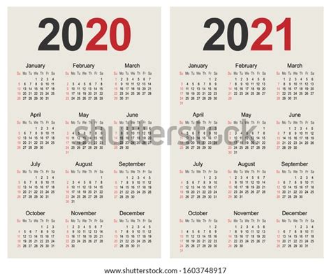 2020 2021 Year Calendar Planner Template Stock Vector Royalty Free
