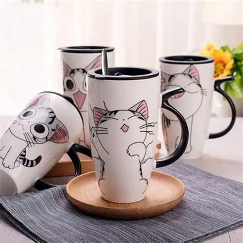 New Cute Cat Ceramics Coffee Mug With Spoon Creative Hand Painted