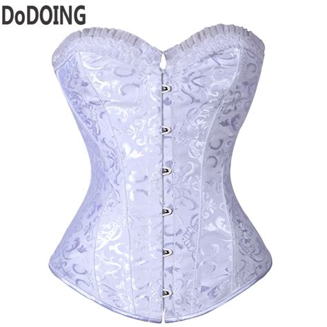 Dodoing High Quality Sexy Bridal Corset White Lace Waist Trainer Overbust Bustier Wedding Waist