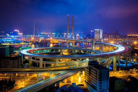 The Nanpu Bridge Across Huangpu River In Shanghai China