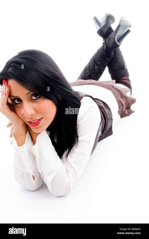 Female Model Lying Down On Floor And Looking At Camera Stock Photo Alamy