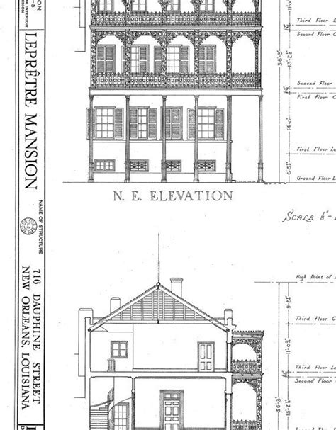 New Orleans French Quarter Mansion Architectural Drawing Blueprint