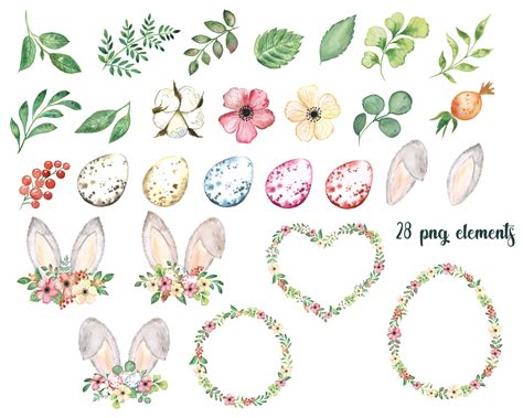 Watercolor Easter Bunny Ears Clipart Easter Eggs Baby Etsy